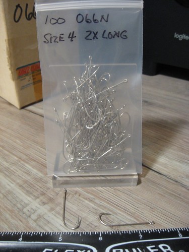 100 Eagle Claw 066N Size 4 Nickel Finish 2X Long Plain Shank Fish Hooks - Picture 7 of 7