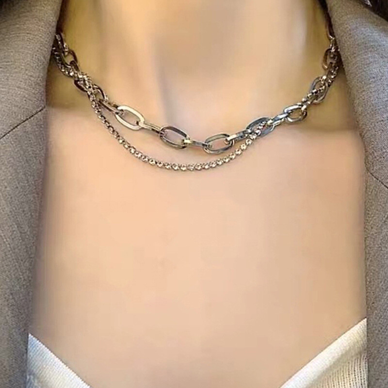 Justine Clenquet Choker Rhinestone Stack Necklace Clavicle Chain
