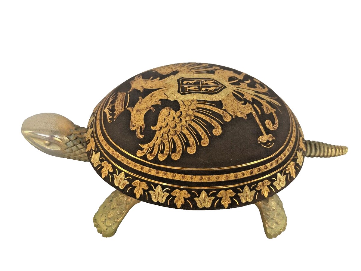 Vintage Toledo Spain Boj Eibar Damascene Turtle Desk Push Bell