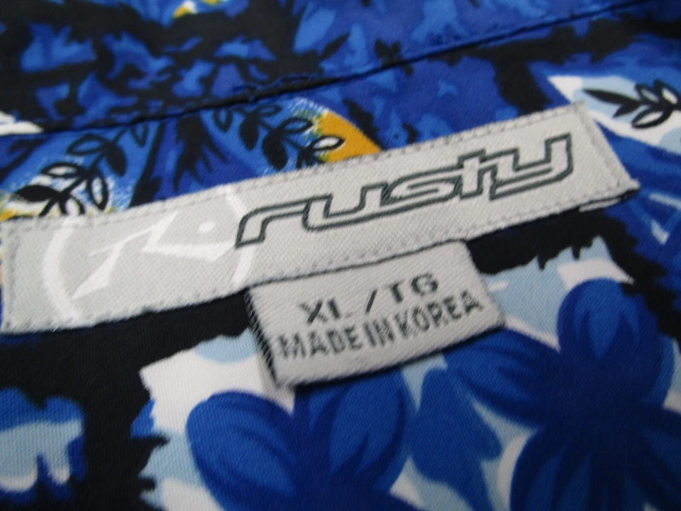 Camisa Vintage Oxidada Para Hombre Extra Grande Azul Floral Abotonada Hawaiana Retro Y2K Foto 3 de 4