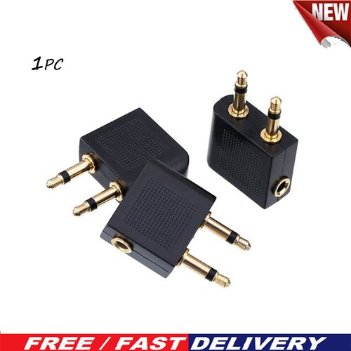 2Pcs Airplane Airline Headphone Earphone Jack Audio Adapter 3.5mm to 2