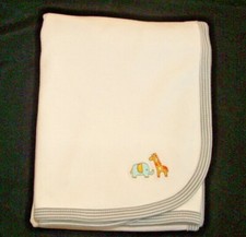 Little Me White Elephant Giraffe Baby Blanket Gray Stripe Trim Cotton Knit NEW