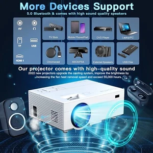 Projecteur 4K avec WiFi Bluetooth, 5G 1080P Projecteurs de cinéma intelligents Mini Projecteur