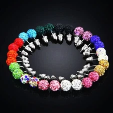 14 10MM PAVE CZ CUBICZIRCONA STUD DISCO BALL EARRINGS CRYSTAL WEDDING SWAROVSKII