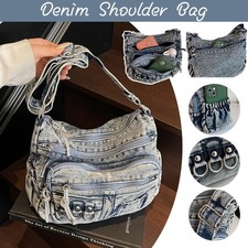Womens Vintage Denim Multi-Pocket Shoulder Bag Crossbody Small Square Bag
