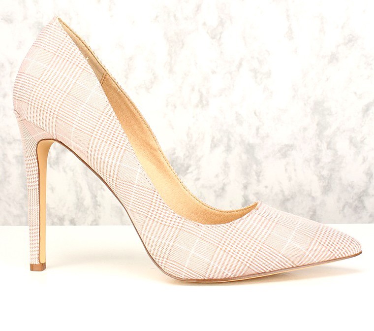High Heel Pointy Toe 4.5 in Stiletto Blush Houndstooth Pumps US 11 (136)
