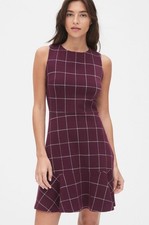 Gap Cotton Purple White Windowpane Sleeveless Fit & Flare Knit Dress Sz 14