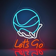 'Let's Go' Basketball Neon Sign for Wall Decor - 17"x12.6", Dimmable Blue Red