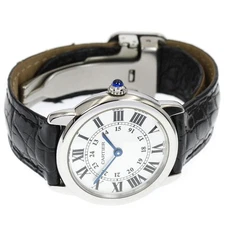 CARTIER RONDE SOLO SM W6700155 29.5mm SS Leather Strap Quartz Silver Dial #C771