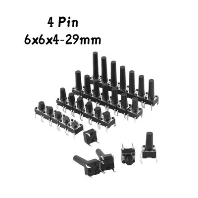MARKENLOS 6x6x4 - 29mm Momentary Tactile Switch Push Button SPST PCB Mount Miniature 4 Pin
