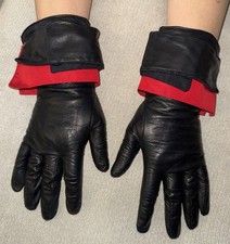 Vtg Gianni Versace Black Leather Red Trim Gloves Small Italy