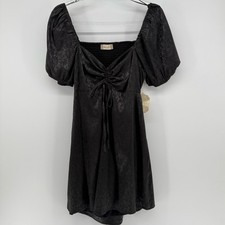 Altar'd State Satin Puff Sleeve Mini dress Back Cut out Large Black Party NEW