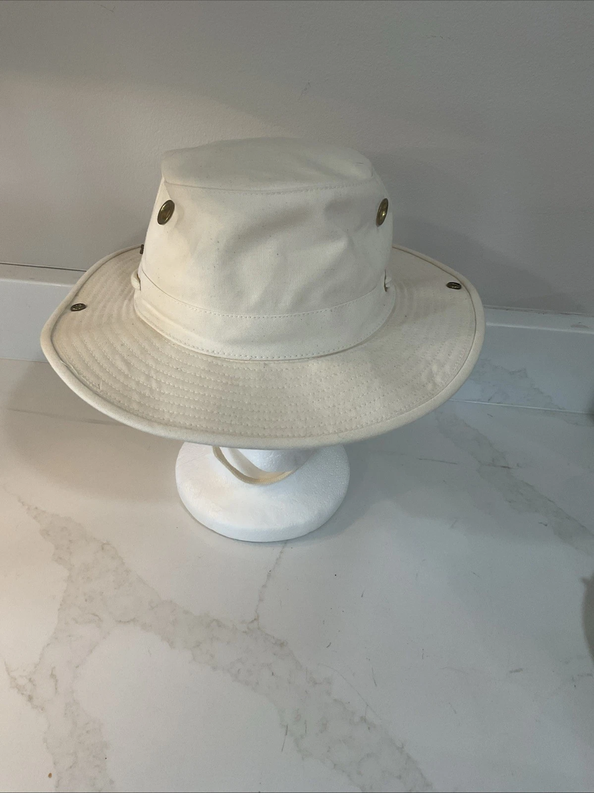 Vintage Tilley Hat Cap 7 1/2 Off-White Classic Duck Canvas Sun Bucket Floats
