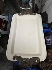 GG Collection Gracious Goods Cream Rectangular Tray with Metal Handles