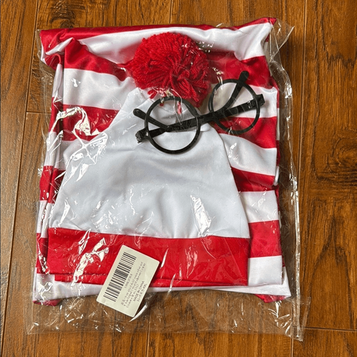 Where’s Waldo Grande Halloween Mujer’s Disfraz Rojo Blanco Rayas Camisa Sombrero Gafas - Imagen 2 de 9