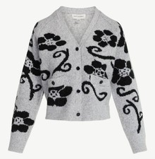 Free Assembly VNeck Square Cardigan Heather Gray Floral Pattern Size Large 12-14