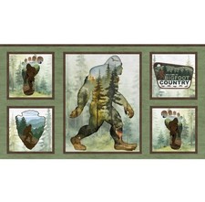"Bigfoot Country" 24" Bigfoot Blocks Fabric Panel 100 Cotton 24x44" Fast Ship