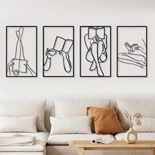 4 Pcs Metal Wall Art Decor Minimalist Abstract Woman Gold Wall Art Line Drawi...