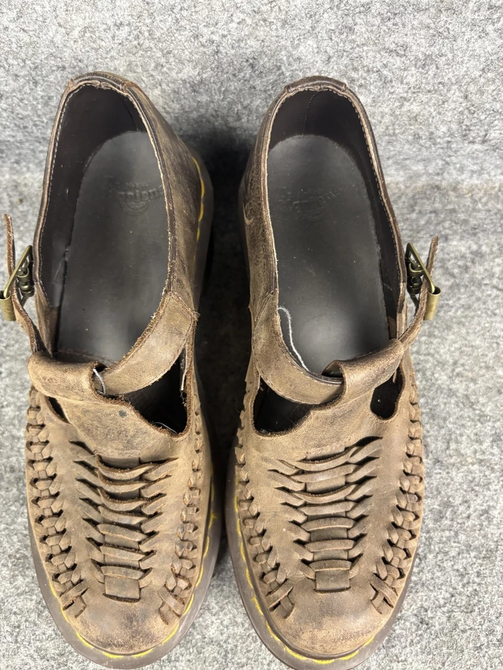 Dr. Martens Shoes Womens Size 8 Brown Mary Jane T-Bar Woven Leather Chunky Heel - Image 4 of 4