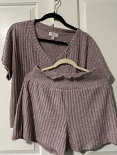 MOCO Boutique Two-Piece Shirt + Short Set - Brushed Rib - Women’s Sz MED ~ NEW !