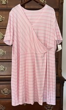 Kim Rogers T-Shirt Dress Plus Sz 2X Faux Wrap Jersey Knit Pink Stripe Short Slv