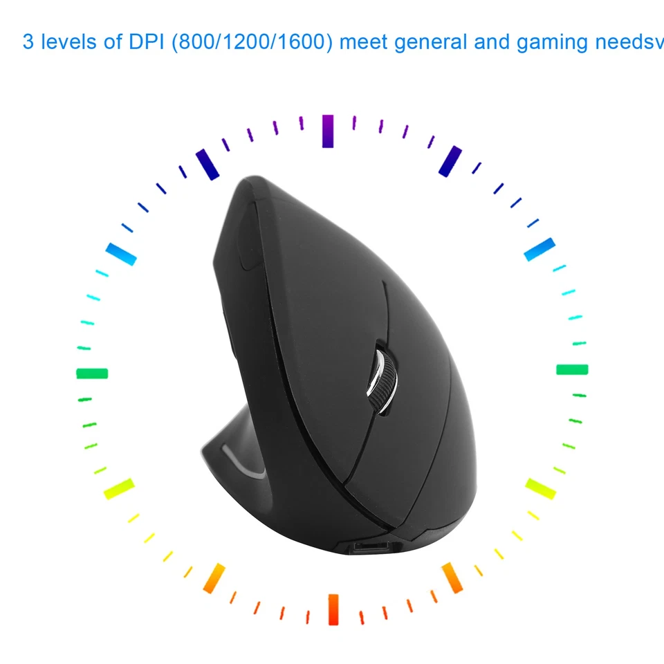 .›Wireless Left Hand Mouse Vertical Ergonomic 800/1200/1600DPI Optical For Wind - Image 4 of 4