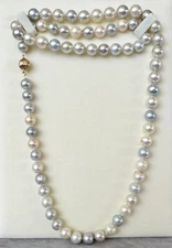 8.6-10mm Slight Baroque multicolor Akoya pearl Necklace 14KY Clasp,28"