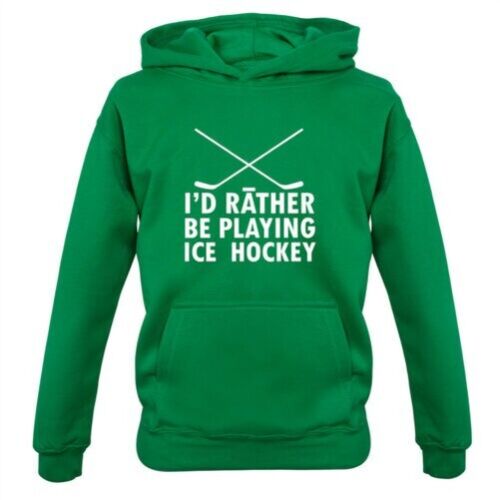 I'd Rather Be Playing Ice Hockey - Kids Hoodie Sport Rink Skater Skating Puck - Picture 1 of 12
