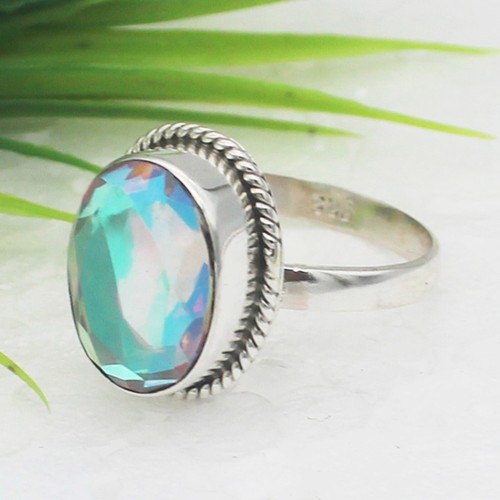 925 Sterling Silver Rainbow Mystic Topaz Ring Birthstone Ring Handmade Jewelry - Picture 4 of 6