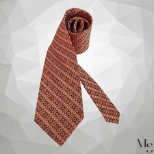 BARBARA BLANCK X-Long Orange Geometric Silk Tie Made In USA W: 3.9" EX COND