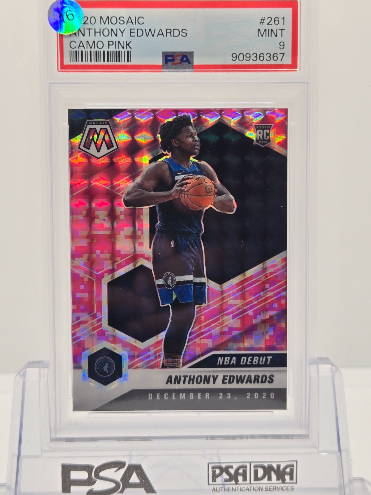 2020 Panini Mosaic #261 Anthony Edwards Rookie Card Camo Pink PSA 9 Mint RC