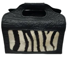 ZEBRA & CAPE BUFFALO HIDE 4 BOX SHOTGUN SHELL CARRIER SPORTING CLAYS SKEET Black