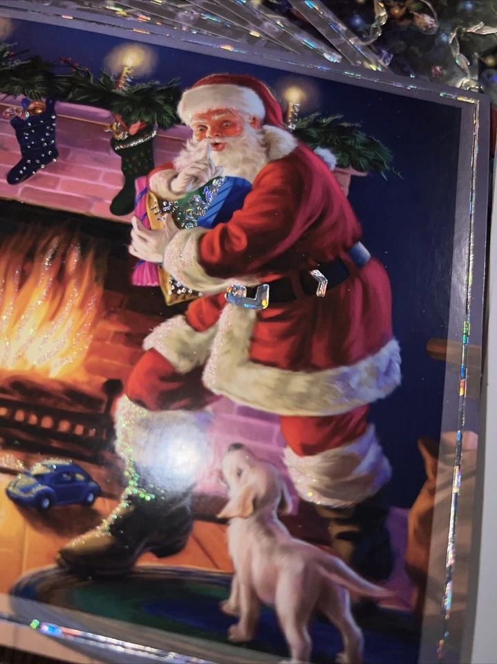 10 Christmas Greeting Cards Santa Tree Gold Foil Lined Envelopes Vintage Magic - Image 3 of 4