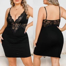 Plus Size Women Sexy-Lingerie Nighty Lace Babydoll Sleepwear Slip Dress US