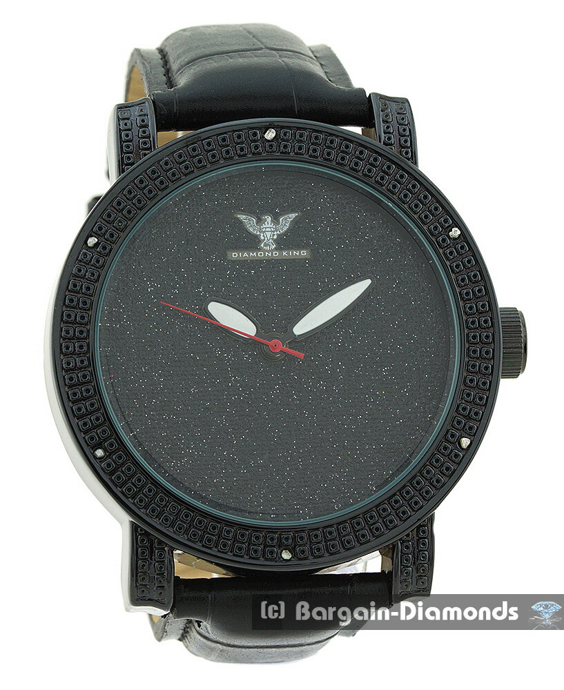 Mens 50 mm Black Natural Diamond Business Clubbing Watch Leather