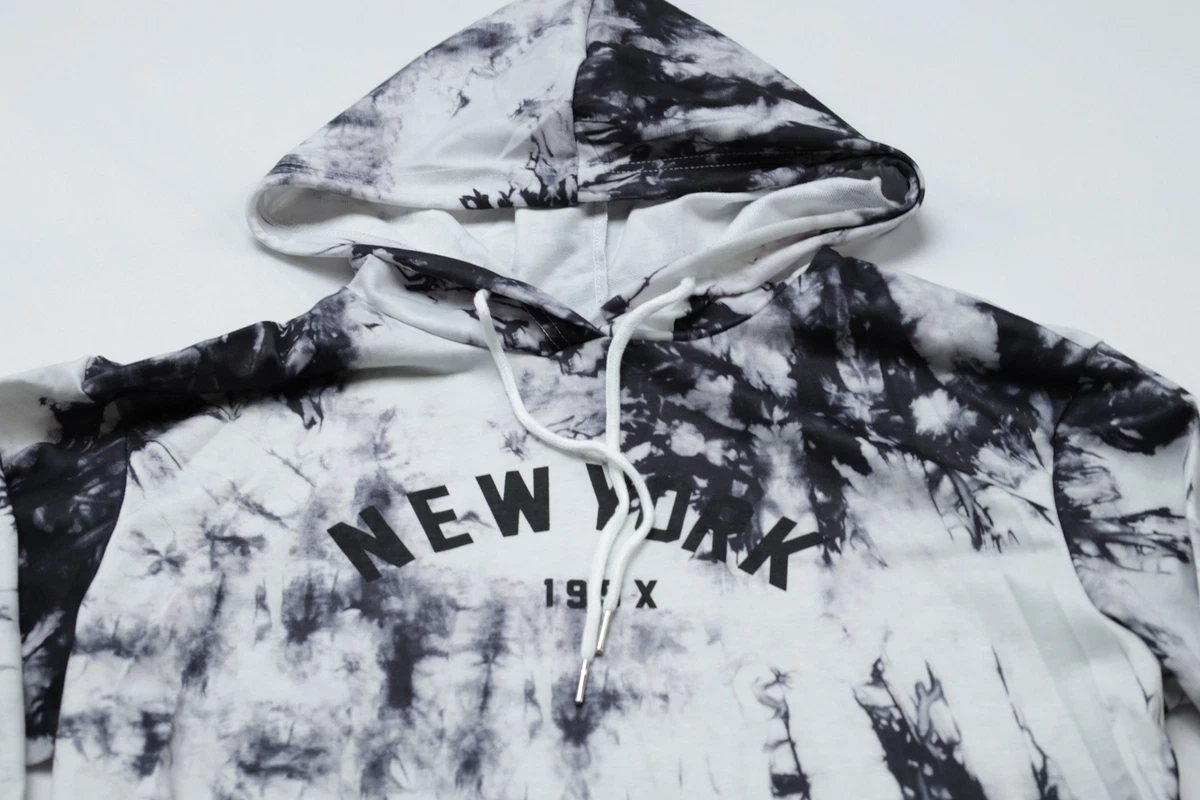 Shein Womenu0026#039;s New York Graphic Tie-Dye Cropped Hoodie NC3 Black/White  Small | eBay