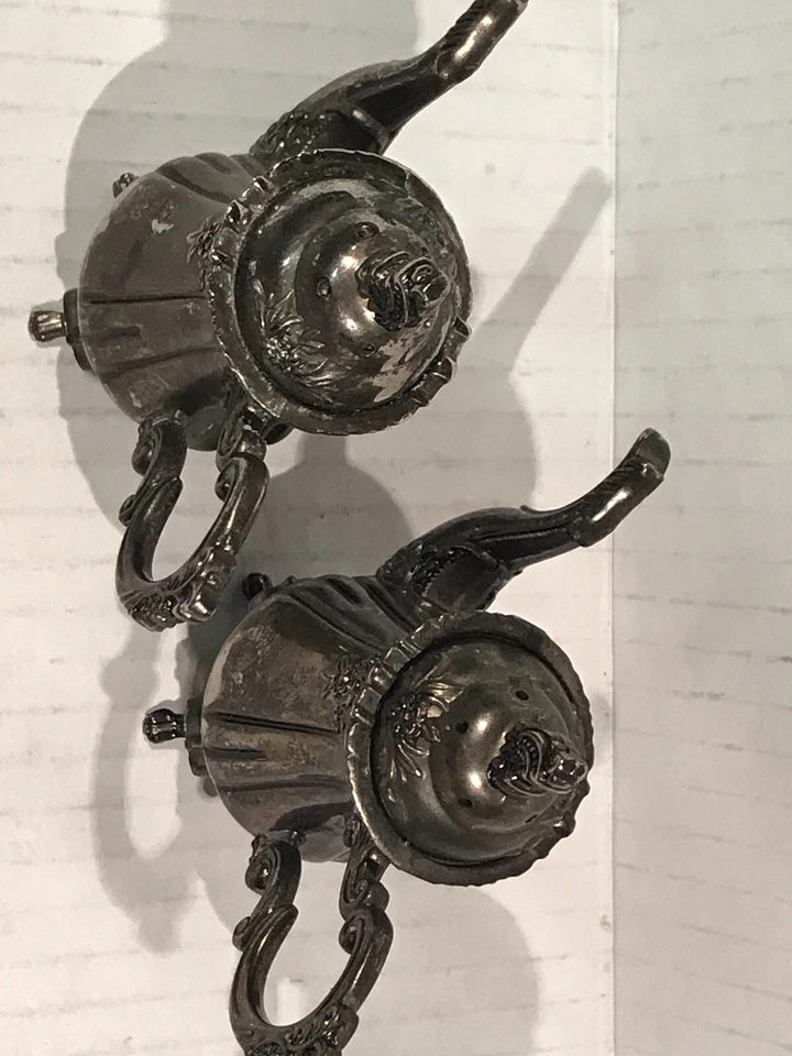 Серебряные солонки и перечницы в форме чайника на тяжелых ножках винтажные Godinger 2-Appr-3,5 дюйма - Изображение 4 из 4