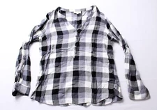 ModCloth Women's Plaid Long Tab Sleeve V-Neck Henley Top MP9 Multicolor Large