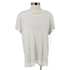 LC Lauren Conrad Tee Shirt Gray Striped Lace Tulip Back Short Sleeve Top NWT 2XL