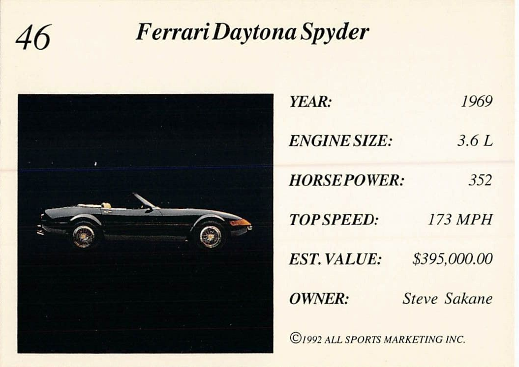 1992 All Sports Exotic Dreams #46 1969 FERRARI DAYTONA SPYDER | eBay