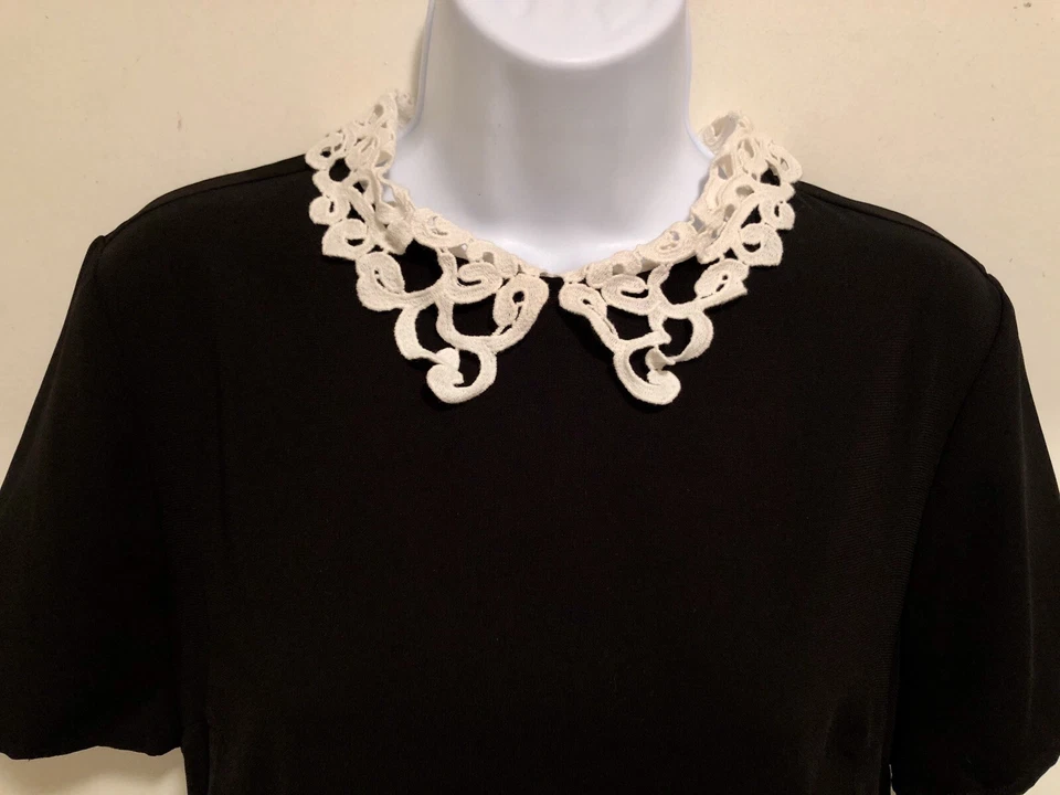 EUC Retro Goth Forever 21 B&W Lace Crochet Peter Pan Collar Fit & Flare Dress L - Image 2 of 4