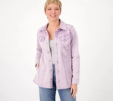 LOGO by Lori Goldstein Denim Jacket with Frayed Hem Heather Purple 0 New