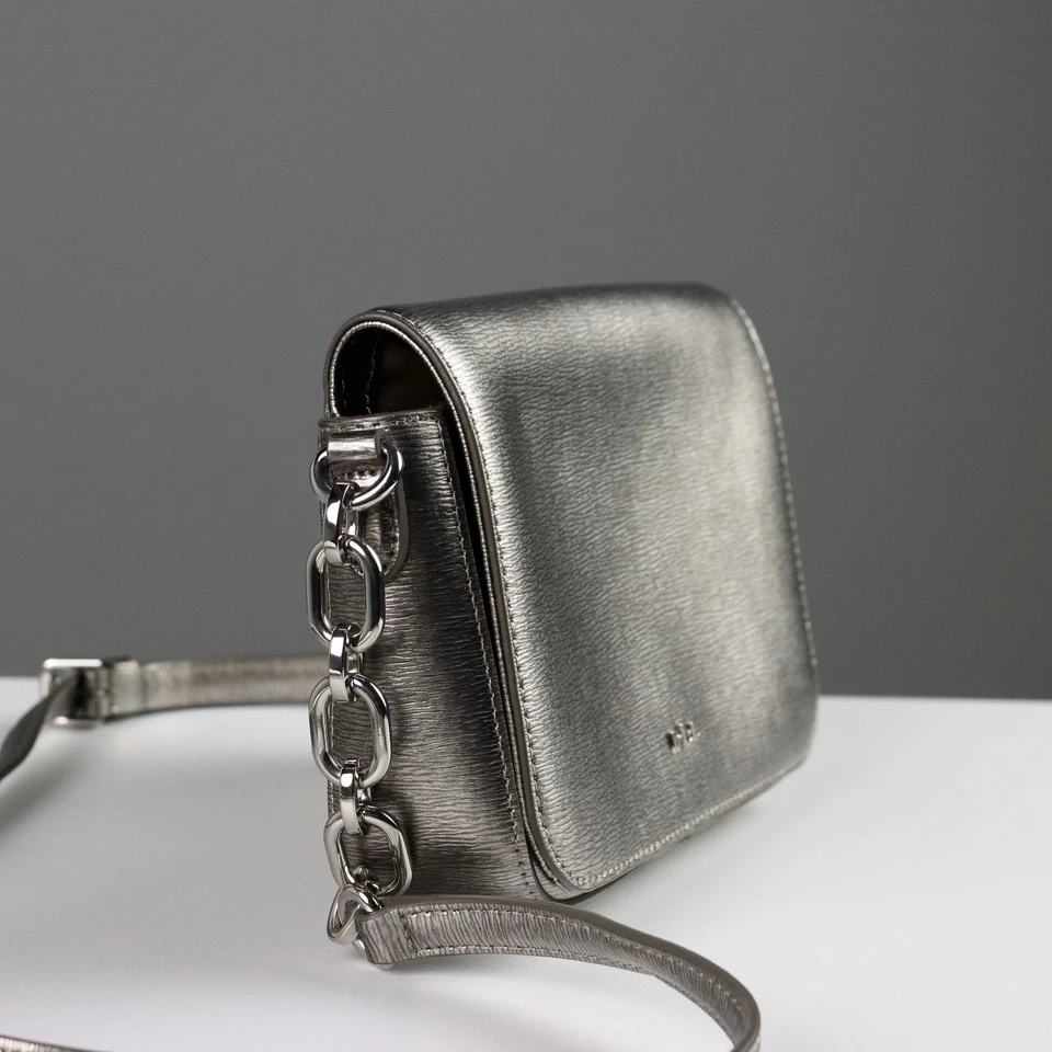 Ralph Lauren Tracolla Second Hand Pelle Argento Tasche USA Originale - Immagine 3 di 4