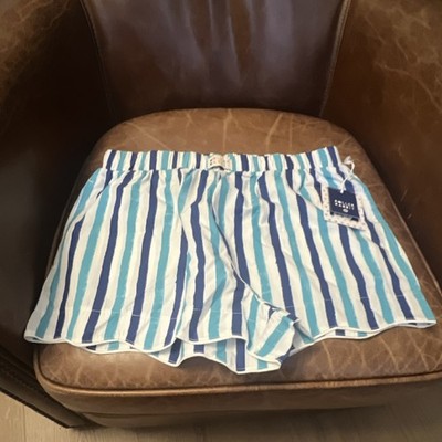 Roller Rabbit Women's Striped Cotton Sleep Boxers Drawstring Blue White Aqua M