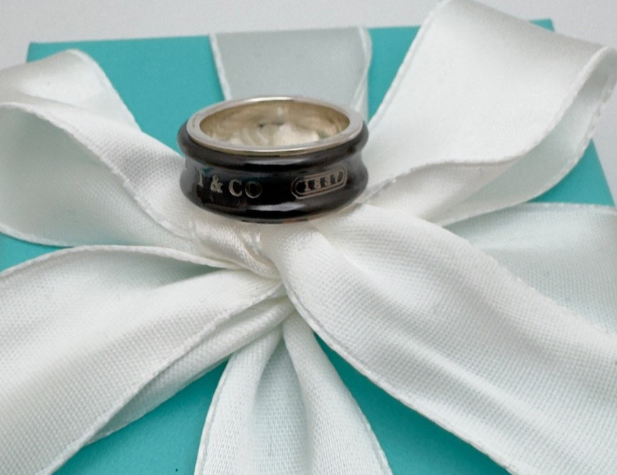 Tiffany & Co. Black Titanium 1837 Ring Sterling Silver 925 size 5.25