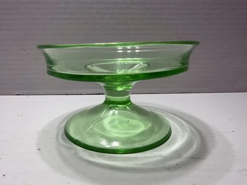 Vintage Uranium Vaseline Glass Green Pedestal Compote Dish Depression Era
