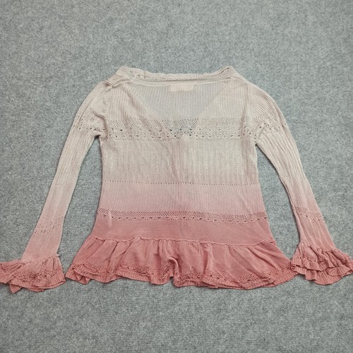 Odd Molly Tie Cardigan Women Size 0 - XS Pink Pointelle Knit Lightweight Sweater - Bild 2 von 11