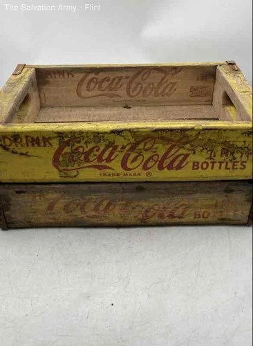 Vintage Coca-Cola Yellow Wooden Rectangular Collectible Soda Crates Lot Of 2
