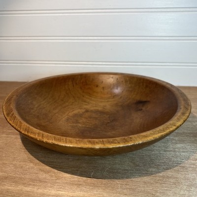 VTG Hand Turned Handcrafted 11'' by 10'' SIGNED Primitive Wood Bowl