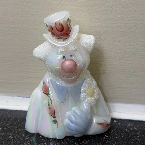 Fenton Iridescent Opalescent Glass Clown Figurine 4” Hand Painted Signed